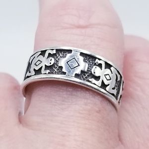 Vintage Sterling Silver Native Tribal Frog Wide Ring Band Unisex Style 925